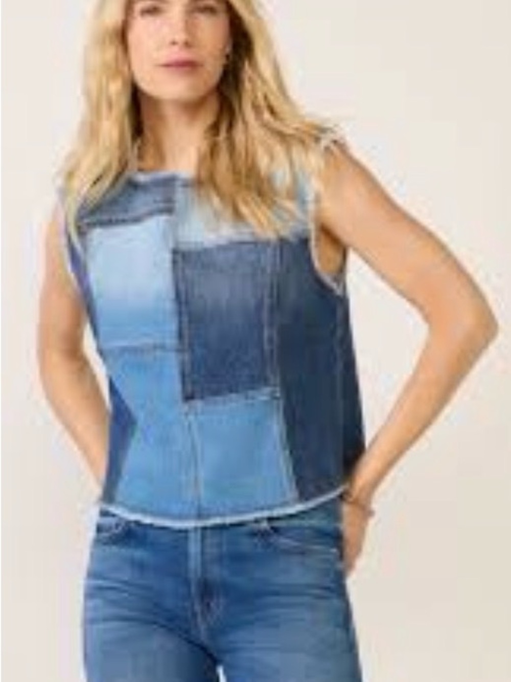 Evereve Patchwork Denim Tank Top in Mixed Blue